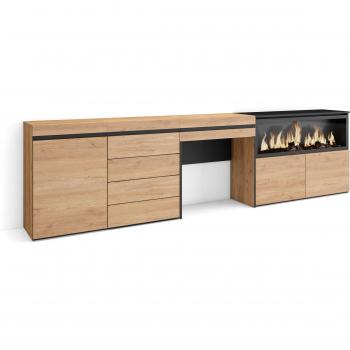 Tavolo da Toeletta con Cassetto e Camino Elettrico 284x35x75 cm – Rovere RF3482