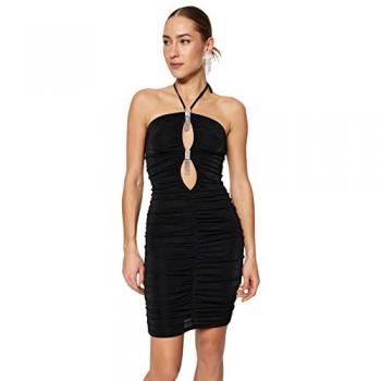 Vestido de Noche con Detalles en Tejido y Piedras para Mujer
