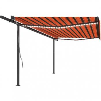 5x3 m Manual Awning with LED Lights, Orange and Brown