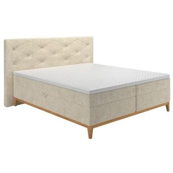 Lit boxspring 160x200 cm, tissu écru, coffres latéraux – SKY