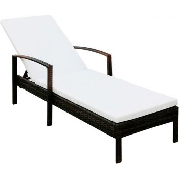 Lit de jardin en résine tressée marron avec coussin