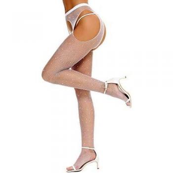 RSLOVE White Sparkle Mesh Tights for Women
