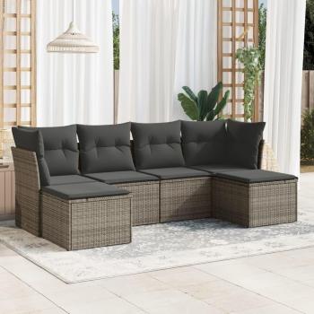 Gartenlounge 6-tlg. Set mit Kissen Grau Poly Rattan