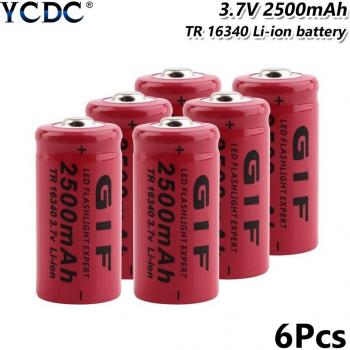Linterna de Litio Recargable GIF 16340, 2500mAh, 3.7V, Célula de Ion