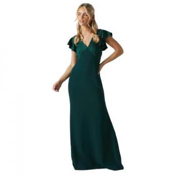 Compact Emerald V-Neck Angel Sleeve Satin Bridesmaid Gown – UK 8