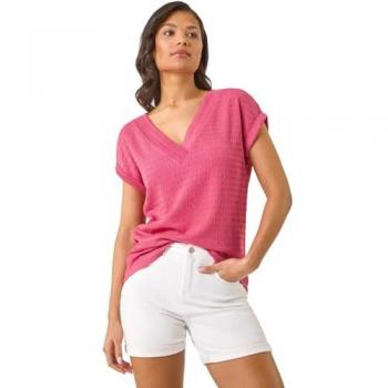 Blouse V-neck crème rose à motifs bulles extensible