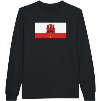 Men's Long Sleeve Graphic Tee – PixelForma Gibraltar Flag – Black – 100% Cotton