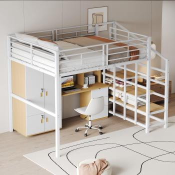 Entrepiso Industrial 140x200 cm con Estantes Integrados y Escalera Antideslizante – Blanco