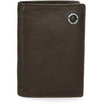 Cartera de piel Pepe Jeans Badge vertical con monedero marrón