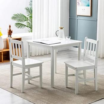 MCC DIRECT Classic Solid Wooden Dining Table and 2 Chairs Set Kitchen Home 2+1 White