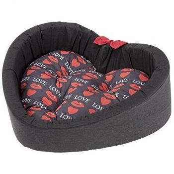 Ferplast Cat Bed Cuore Herzform – Baumwolle, M (51 x 46 x 15 cm), schwarz/rot