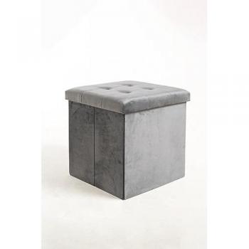 Contenedor Puff Button 38 cm, Terciopelo Color Gris