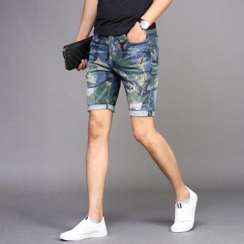 Men's Thin Stretch Ripped Denim Shorts