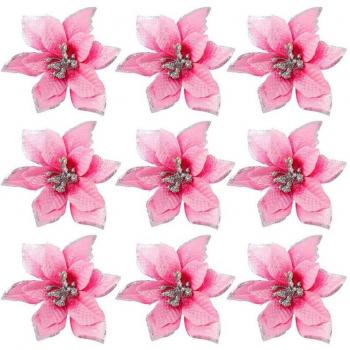Festive Pink Poinsettia Garland Ornaments – Set of 50