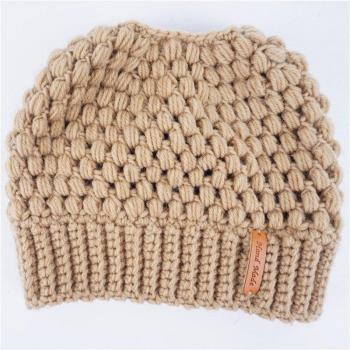 Warm Knit Hat for Girls with Messy Bun Hole