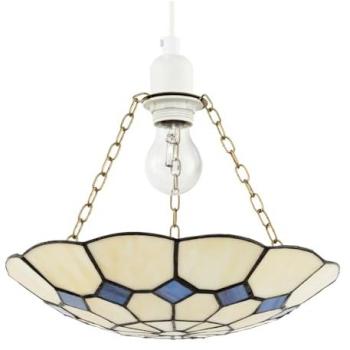 Amber Stained Glass Tiffany Pendant, Cream Finish, Purple Diamond Trim
