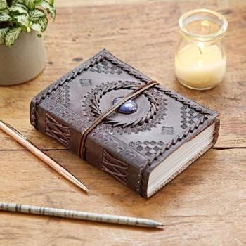 Cobalt Dream Leather Journal – Medium, High‑Indra Edition, Embossed & Stitched, Blue Stone Detail