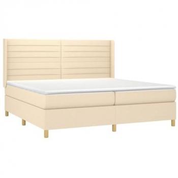 Ensemble Sommier à Lattes et Matelas avec Éclairage LED, Lit Moderne, Crème, 200x200 cm Tissu