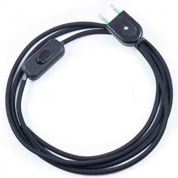 Fio Têxtil Dual 2×0,75 mm – 2 m com Tomada e Interruptor Preto