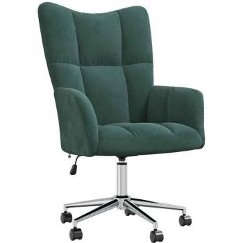 Poltroncina da ufficio in velluto verde scuro con ruote