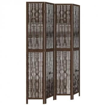 Dark Brown Room Divider, 4 Panels, Solid Wood, Paulownia, VidaXL