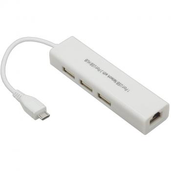 Micro-USB-2.0-Fast-Ethernet-Netzwerkadapter + 3 Port USB Hub weiß