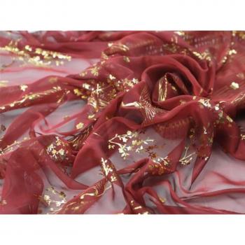 Fibre Bronzée en Mousseline Florale Haute Brillance