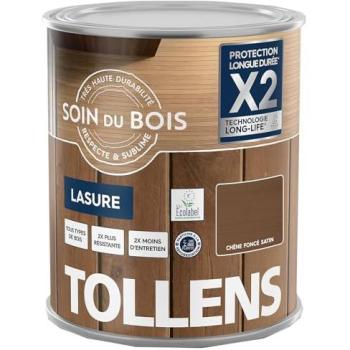 Soin Bois Tollens Lasure Extérieure – Résistance Maximale, Chêne Foncé Satin 1L