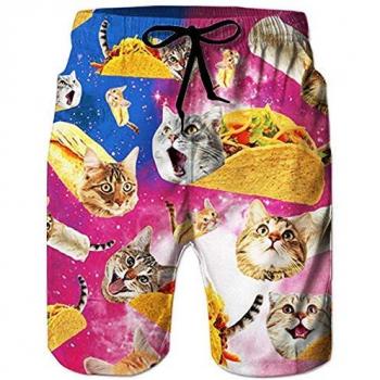 3D Pizza-Katze Herren-Badehose Alisister – Hawaii-Shorts 3XL