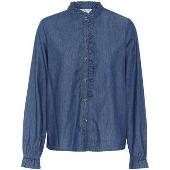 Cream Blue Denim Blouse with Ruffles – Size M (Women)