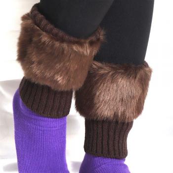 Serre-jambes en fausse fourrure pour femmes, tricot Crochet