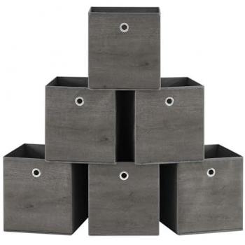 Set of 6 Foldable Storage Boxes, Non-woven Fabric, Misty Grey / 26L x 26W x 28H cm