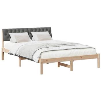 135 × 190 cm Pine Wood Bed Frame – Brown & Dark Grey (VidaXL)