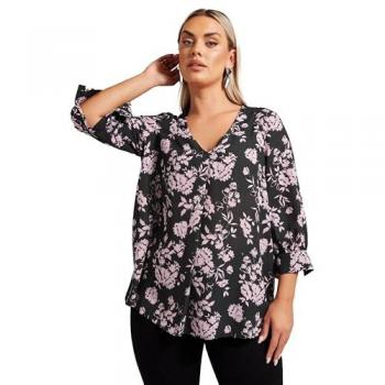 Size 20 Black Floral V‑Neck Dress