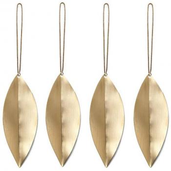 Lot de 4 ornements en laiton Feuille pour arbre de Noël