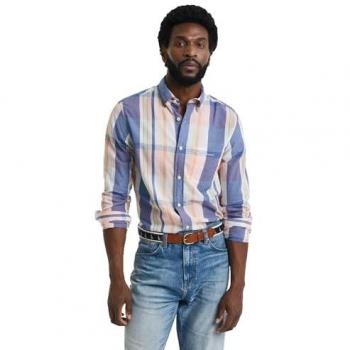 GANT Mens Regular Fit Indian Madras Shirt – 3250067, Long Sleeve, Eggshell, Size L