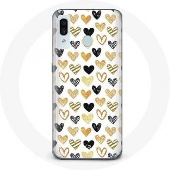 Hülle für Samsung Galaxy A30 in Schwarz mit Herzmotiven