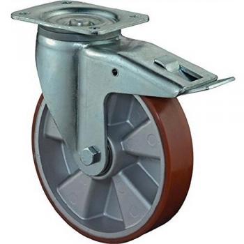 Rueda giratoria de alta carga D.125mm 450kg con freno y PU de fundición 135mm 110mm
