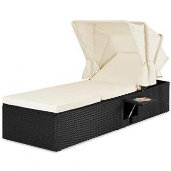 Sdraio da esterno polyrattan nero-crema 195x60x39/145cm