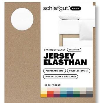 Spannbettlaken SCHLAFGUT EASY Jersey Elasthan Boxspring Laken Gr. B/L: 180-200 cm x 200-220 cm, 1 St., Jersey, 180-200 x 200-220 cm 40 cm, weiß (full, white) MADE IN GREEN by OEKO-TEX