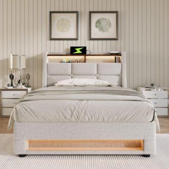 Wishdor Lit 90 × 200 – Simple, Coffre, USB, Cadre Lin