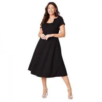 Black Square-Trimmed Ponte Dress for Women – 24 (Plus)