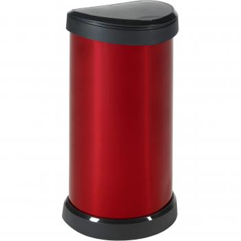 Red Curved 40L Metallic‑Plastic Decorative Bin, One‑Touch Design
