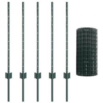 Pack deux poteaux d’acier vert pour clôture de jardin (10 m x 0,8 m)