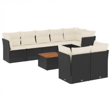 Set Divani da Giardino 9 pz con Cuscini in Polyrattan Nero