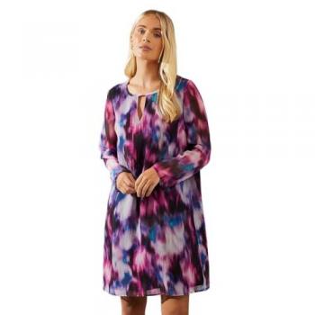Petite Women's Purple Abstract Keyhole Shift Dress