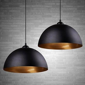 Industrielles Pendellampen-Set – 2 Stück, Schwarze Eisenhänge, 11,81 Breite, Vintage‑Stil, E27