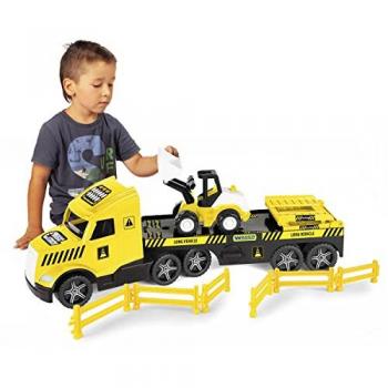 Wader Magic Truck Baufahrzeug-Set mit Tieflader und Bagger, 8 Teile