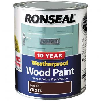Ronseal 10 Year Weatherproof Wood Paint Dark Oak Gloss 750ml