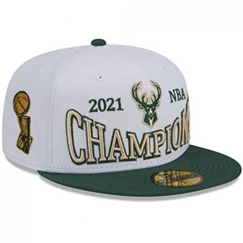 New Era 59Fifty Caps Herren – NBA Champions Milwaukee Bucks, 7 1/8, Weiß